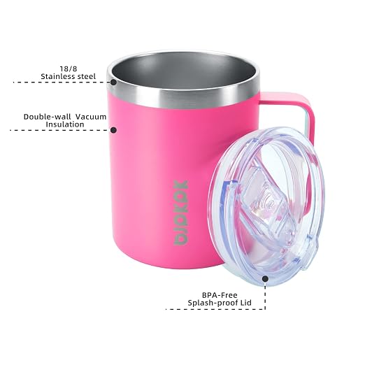 BJPKPK 2PCS Insulated Coffee Mug with Lid, 14oz Stainless Steel Tumbler | Travel Coffee Mug with Handle, Vacuum Insulated Tumbler Cup for Camping, Office, Home, BPA Free Lid, Hot & Cold