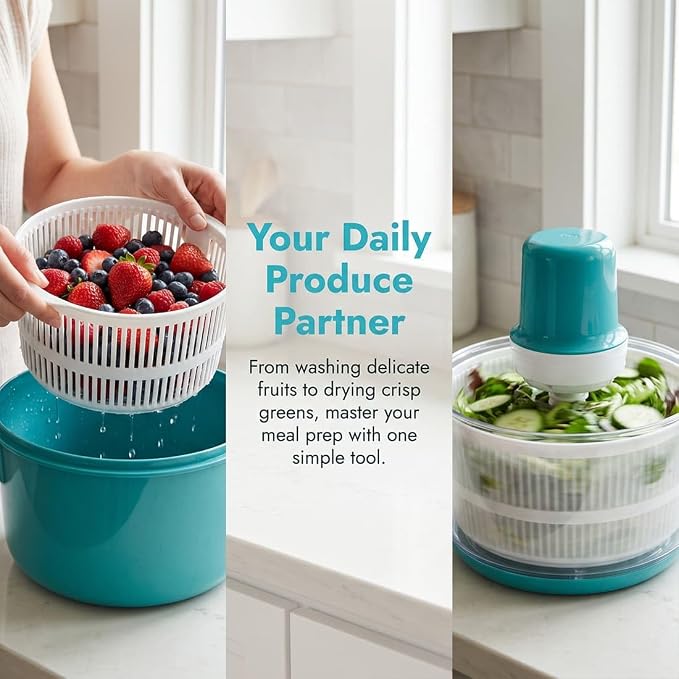Salad Spinner and Produce Washer, Electric Fruit Cleaner Spinner，Blue-Manual | Fruit Cleaner Bowl with Non-Slip Base, Multifunctional Vegetable Dryer for Washing, Prepping Fruits & Vegetables