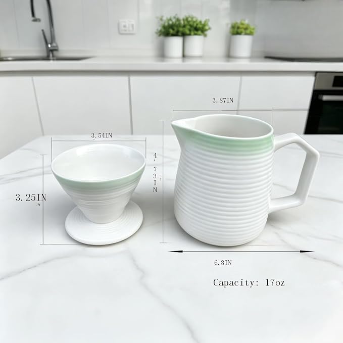 pour over coffee maker - Ceramic Dripper Pot, Heat-Resistant & Easy Clean | Manual Slow Drip Coffee Brewer for Office, Home, Camping 1-3 Cup Pour 20 coffee filters