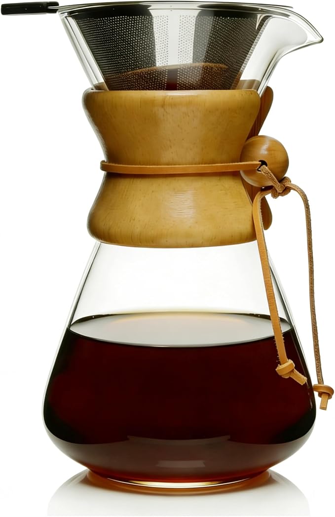 subjectthree Travel Pour Over Coffee Kit 10 Cup Carafe (34 Ounce) | Drip coffee carafe with 304 Stainless Filter, Borosilicate glass, Easy clean & use for home kitchen, office, cafe, camping
