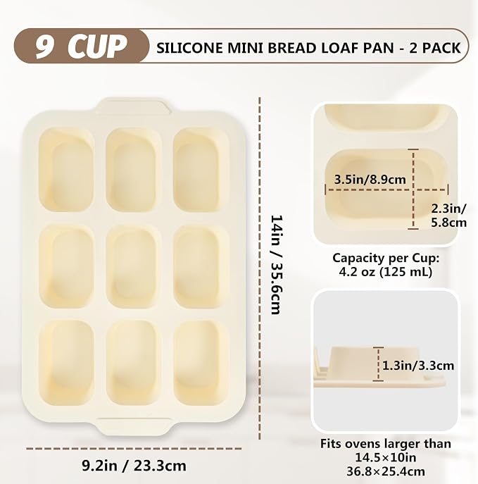 Nonstick Silicone Mini Loaf Pans: 9-Cavity Small Banana Bread Loaf Pans | for Baking Cornbread with Metal Frame - Mini Meatloaf Tin for Oven - Brownie Tray for Baker Baking Lover Toeusog