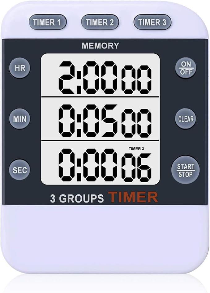 Digital Dual Kitchen Timer, Multiple Channels Countdown Timer | 3-Groups Triple Timer with Magnet-Back Memory-Preset Large Display Adjustable Volume, 3A Battery Included, Ideal for Cooking