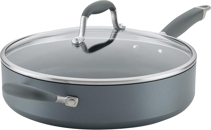Anolon Advanced Home Hard-Anodized Nonstick 5 Qt Saute Pan with Lid and Helper Handle, Deep Frying Pan, Moonstone