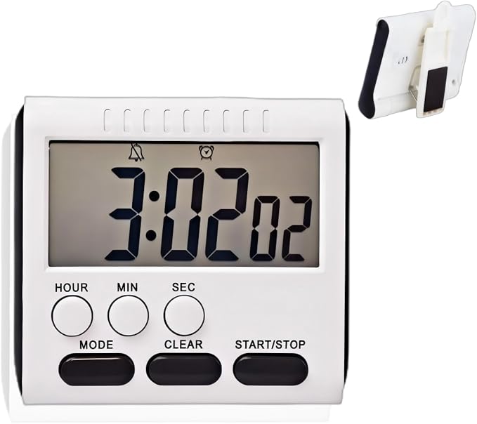 24 Hour Magnetic Timer with Digital Alarm Clock Large Screen, Loud Alarm, Magnetic Back & Hang Hole Kitchen Time with Clip, Fridge Magnet, Stove Timer for Small Spaces Hr Seconds Click Function Black