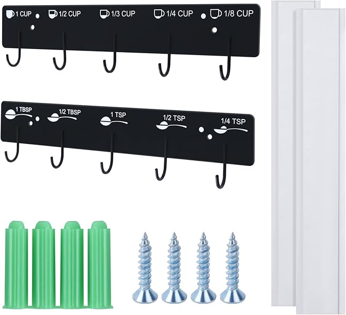 Premium Measuring Cups and Spoons Hanging Rack Screw Adhesive 2pcs | Measuring Cup Organizer Rack Suitable for Kitchen Hanging Cups and Spoons, Not Including Cups and Spoons Two Installation