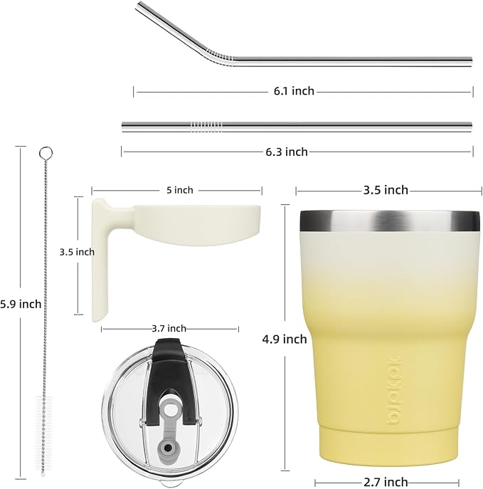 BJPKPK 10 oz Mini Tumbler with Lid, Straw & Handle, Insulated Steel Cup | Small, Spill Proof, Leak Proof, Thermal, Double Wall Vacuum, Sweatproof, Dishwasher Safe, BPA Free, Lemon