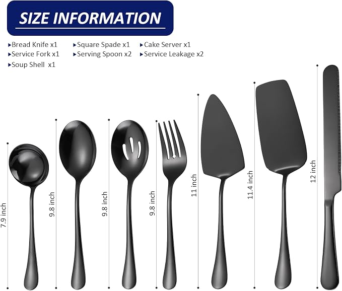 Black Fine Serving Utensils OIULO Large Serving Spoons Slotted Serving Spoons Serving Forks Serving Tongs Soup Ladle Wedding Cake Knife & Cake Server Large Lasagna Server Buffet Catering (9 Pieces)