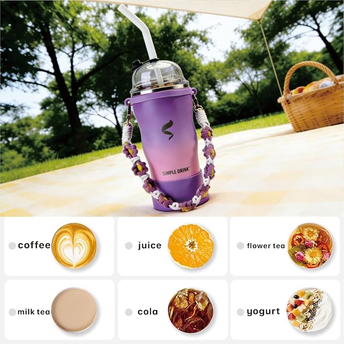 20 oz Insulated Tumbler with Straw, Pink Purple Gradient | 18/8 stainless steel, double-wall vacuum insulation, BPA-free materials, reusable straw, for everyday hot and cold drinks.