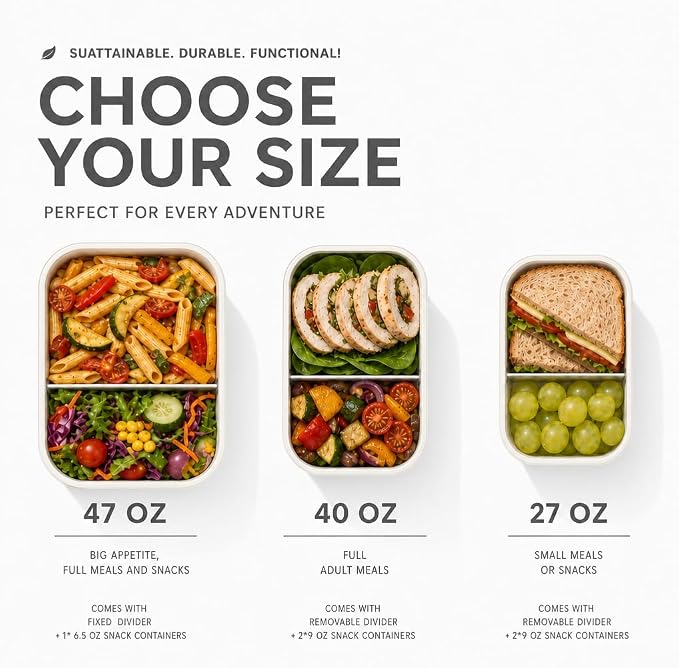Stainless Steel Lunch Box Containers, 27 OZ + 9 OZ Set, Stainless Steel Bento Box, Metal Lunch Box, Sandwich & Snack Containers, Leak Proof SIlicone Lids,Small Vanilla - 1 * 27OZ + 2 * 9 OZ