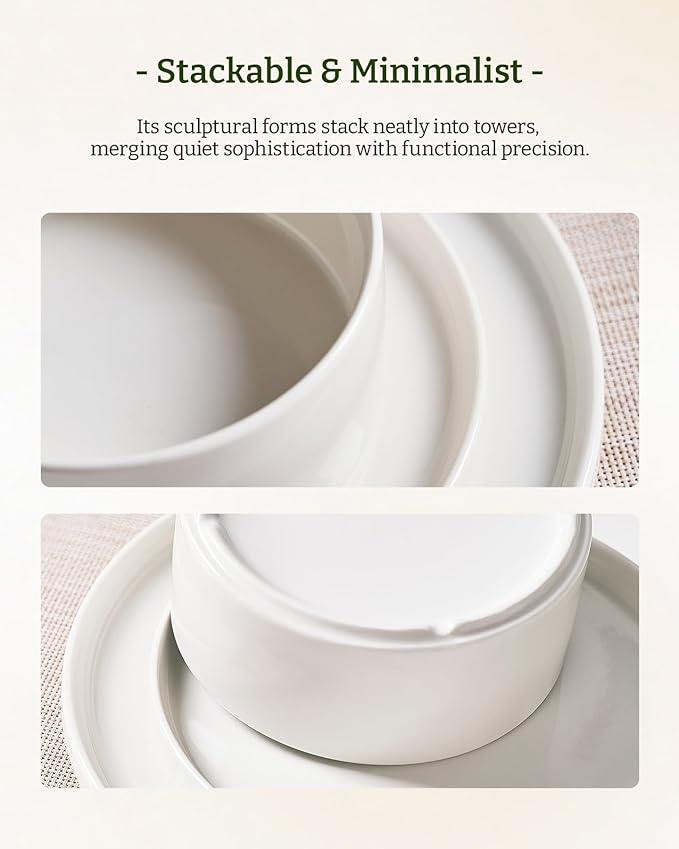 Famiware Porcelain 24-Piece Dinnerware Set, White | Plates and Bowls for 8, Dishwasher & Microwave Safe, Chip & Scratch Resistant, Ideal for Everyday & Formal Use
