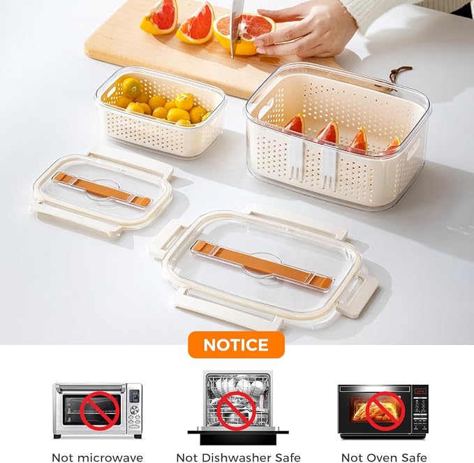 Fruit Storage Containers for Fridge,berry containers with Colander and Built-in Forks,2 packs 57oz & 13oz Airtight Food Containers with Lids, BPA Free Berry Keeper, to go box for lunch, travel, office