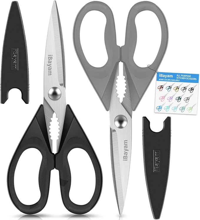 iBayam 8.7" All Purpose Kitchen Shears Heavy Duty with Protective Sheath | Built-In Bottle Opener, Durable Stainless Steel Scissors, Dishwasher Safe, Soft Grip Comfort Handle, Cooking, Food, Packaging