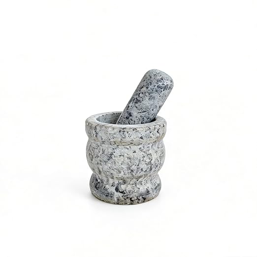 2.95" Small Granite Mortar and Pestle Set, Natural Stone Grinder | 100% natural solid granite stone. Compact portable spice crusher with non-slip base. Easy to clean kitchen tool