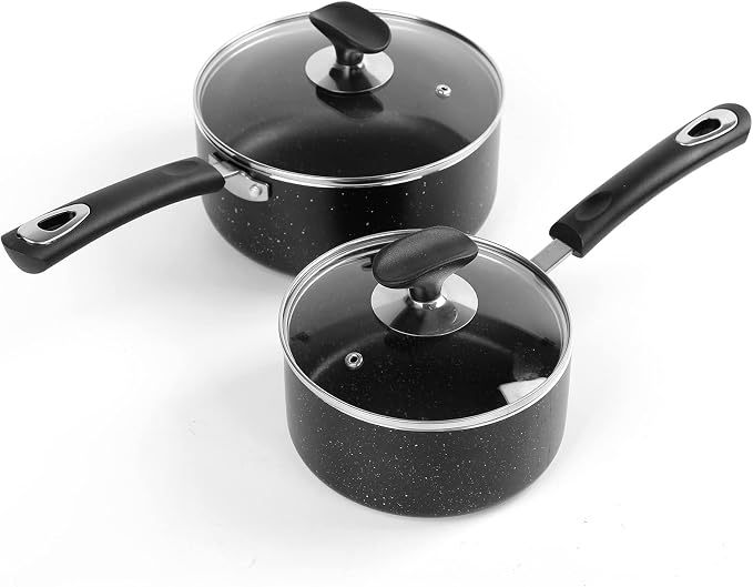 Nonstick Saucepan Set with Lid, Non Stick 1.5QT & 2.5QT Sauce Pan Set with Glass Lid Small Pot for Home Kitchen