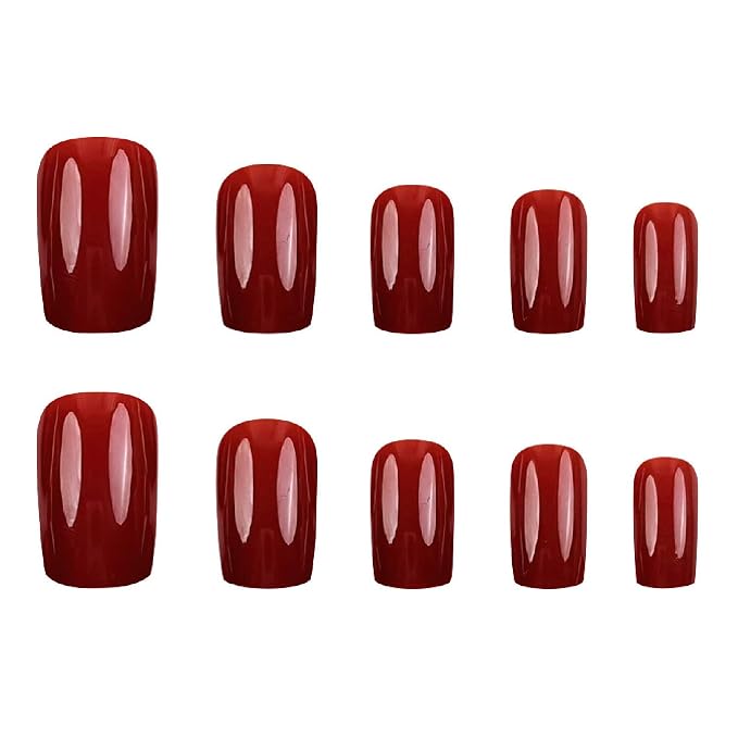 Fall Press on Nails Medium Square Fake Nails with Full Cover Glossy Designs Nails Press ons Red Acrylic Nails Simple Stick on Nails for Women 24 Pcs