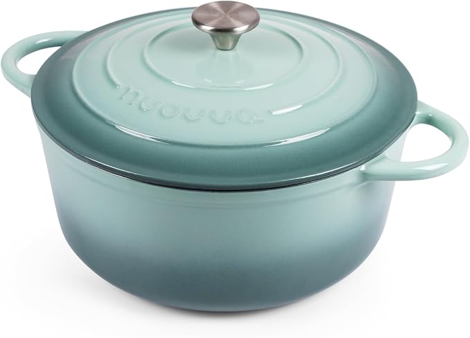 Nuovva Enamelled Cast Iron Dutch Oven Pot with Lid 6.4 Quart Non Stick Casserole Pot-Heavy Duty & Oven Safe up to 500° F for Bread Baking, Braising, Stews, Roasting - 28cm Sea Salt