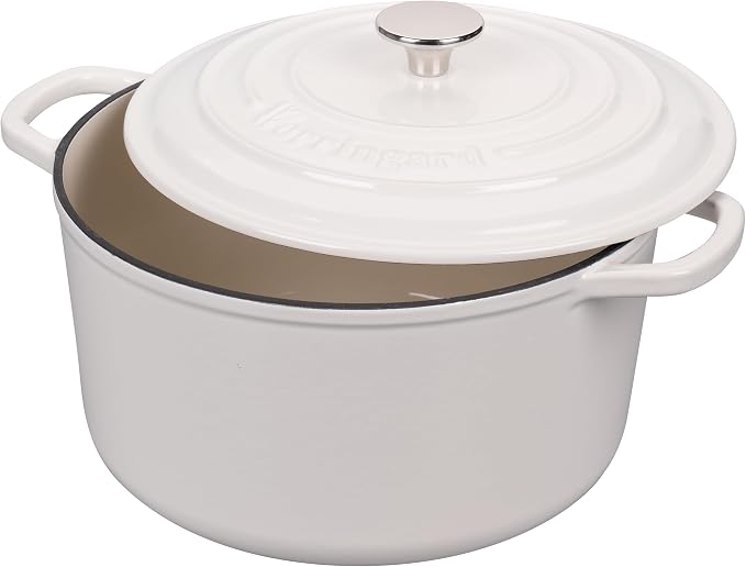 Enameled Cast Iron Dutch Oven Pot with Lid, for Sourdough Bread Baking, Round Dutch Ovens, 6 Quart, White