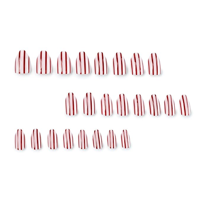 Stripe Press On Nails Short Almond Fake Nails With Pink Stripe Designs | Glossy False Nails Acrylic Nails Press Ons Full Cover Glue On Nail Reusable Stick On Nail For Women 24Pcs