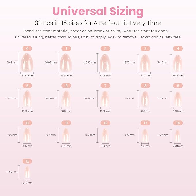 Nail Reformation Press On Nails, Milk Dots | Polka Dot Short Almond 32 Pcs | 16 Sizes Fake Nails on Pink Shimmer Base in Glossy Finish, Reusable Stick On False Nail Kit with Glue, Gifts for Women