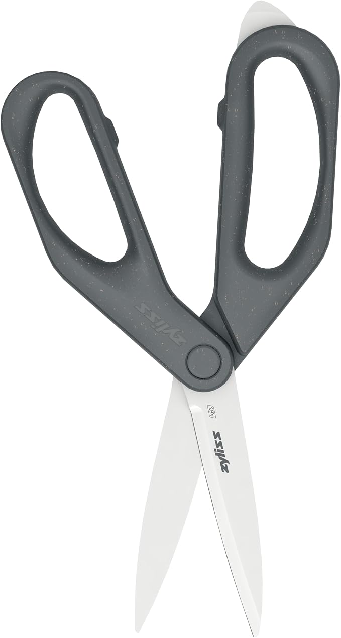 Zyliss Household Scissors – Multi-Purpose Stainless Steel Kitchen & Home Shears with Built-in Box Cutter – Wheat Straw Handle, Dishwasher Safe, Everyday Cutting Tool, 5-Year Guarantee