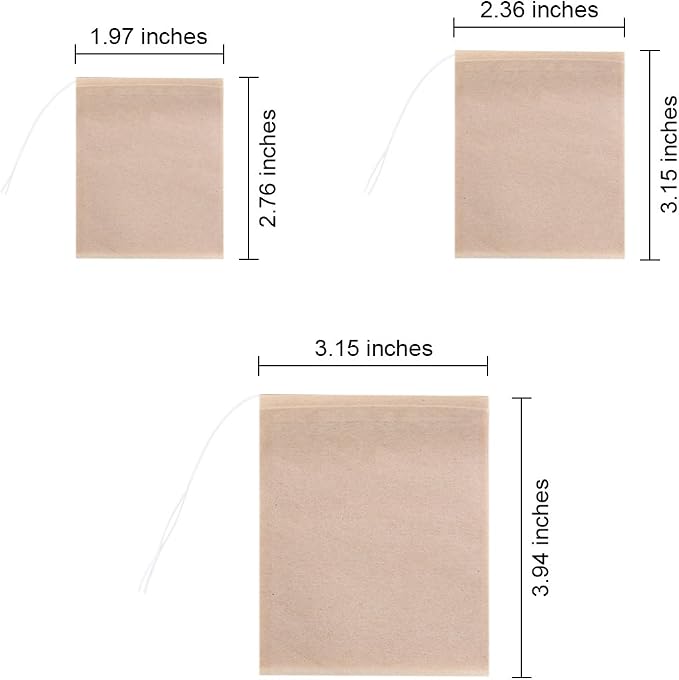 400 Pack Disposable Drawstring Tea Filter Bags, Multi-size Natural Color | Empty Bag Paper Tea Infuser Safe & Natural Unbleached Drawstring for Loose Leaf Tea