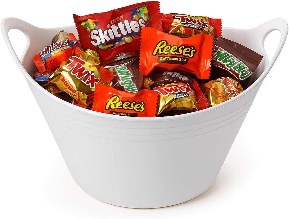 Mintra Home Plastic Bowls with Handles (4.5L Large, 2 Pack, White) – 11.25”W x 5”H (6.75”H with Handles)