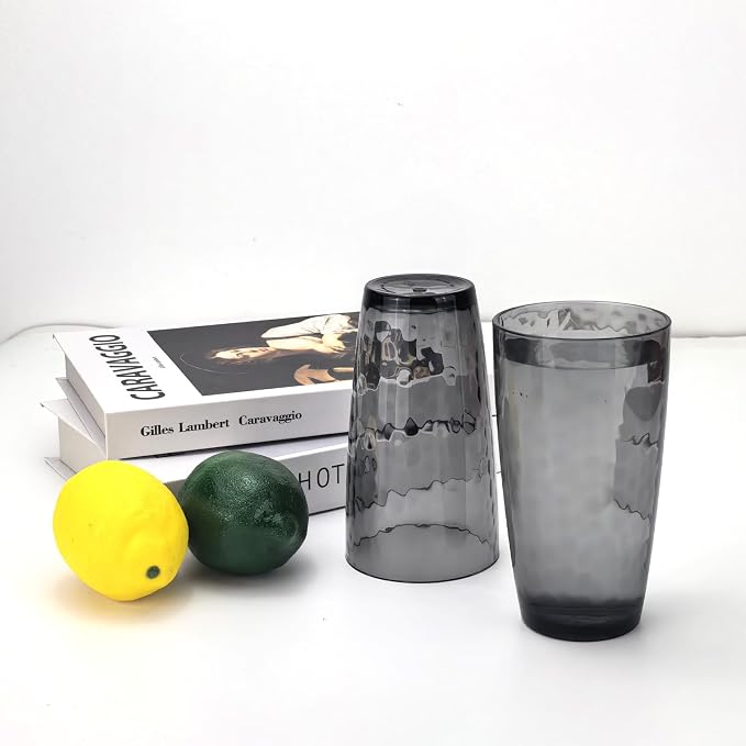 Yalin 20 Ounce Acrylic Drinking Glasses, Reusable Plastic Tumbler, Stackable, BPA-Free, Shatter Proof, Dishwasher Safe, Set of 6 Cups (Gray)