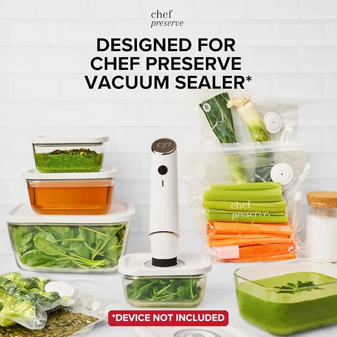 Chef Preserve Glass Vacuum Seal Containers for Meal Prep, Food Storage, Made For Compact Vacuum Sealer, 3pcs set [3x Large] Works With Handheld Vacuum Sealer Machine
