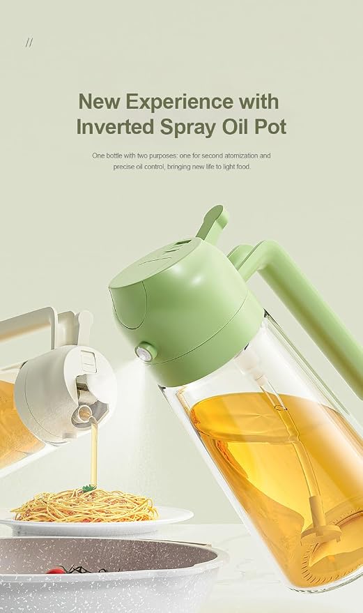 Glass Olive Oil Sprayer 16oz/470ml – 2-in-1 Oil Dispenser & Spray Bottle for Cooking, Portion Control, Salad, Air Fryer, BBQ – Leak-Proof, Fine Mist Bottle with 6 Decorative Labels (Green)