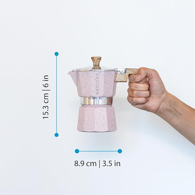 GROSCHE Milano Moka pot, Stovetop Espresso maker, Greca Coffee Maker, Stovetop coffee maker and espresso maker percolator (Pink, 3 cup) | Cuban Coffee Maker And Italian Moka Pot For Stovetop Espresso; For Gas, Electric, And Propane Stoves With A Soft-T...