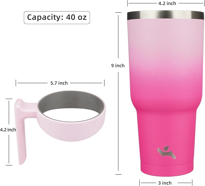 Konokyo 40 oz Tumbler with Handle and Straw, Insulated Travel Mug | Cherry; BPA-free, leak-proof tumbler with 2 lids, 2 straws, cup holder fit for coffee, office, travel & daily use