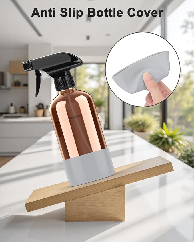 Bontip Amber Glass Spray Bottle, 16 oz with Grey Silicone Sleeve, 1 Pack | Refillable amber glass bottle, With protective silicone sleeve, BPA-free, UV shielding, Great for cleaning solutions,plants