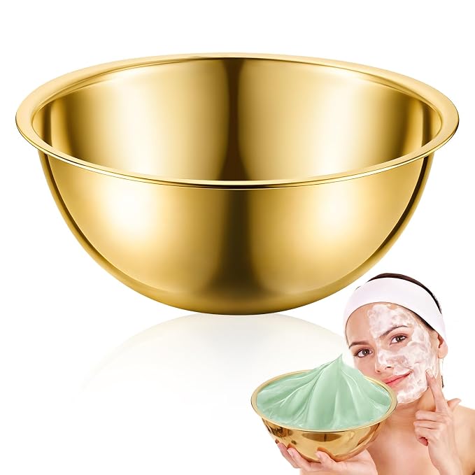 Teenyyou 1 Pcs Large Stainless Steel Esthetician Bowls 8 Inch Gold Facial Bowls Mask Mixing Kit for Women Spa Home Esthetician Supplies Use