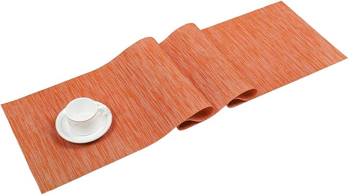 SHACOS Woven Vinyl Table Runner Indoor Outdoor 12x71 inch Kitchen Dining Table Runners Wipe Clean Washable PVC Table Runner, Orange