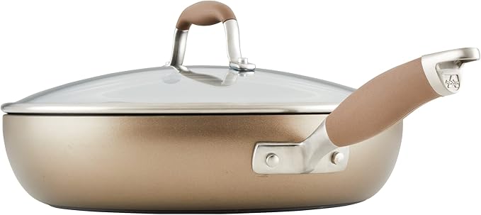 Anolon Advanced Hard Anodized Nonstick Deep Frying Pan with Lid, Non Stick Pan, 12 Inch, Bronze