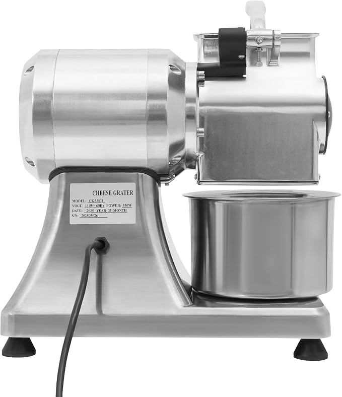 Electric Cheese Grater, 550W Stainless Steel Cheese Grinding Machine | Commercial Cheese Grinder Grating Machine, 88 lbs/h Output, Cheese Butter Bread Bran Shredder