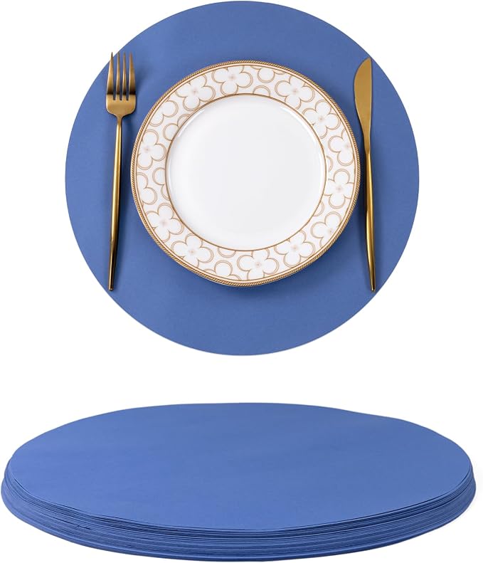 SHACOS 100 pcs Round Disposable Placemats 13 inch Colored Paper Decorative Place Mats for Wedding Birthday Party Bridal Baby Shower Table Decoration, Blue