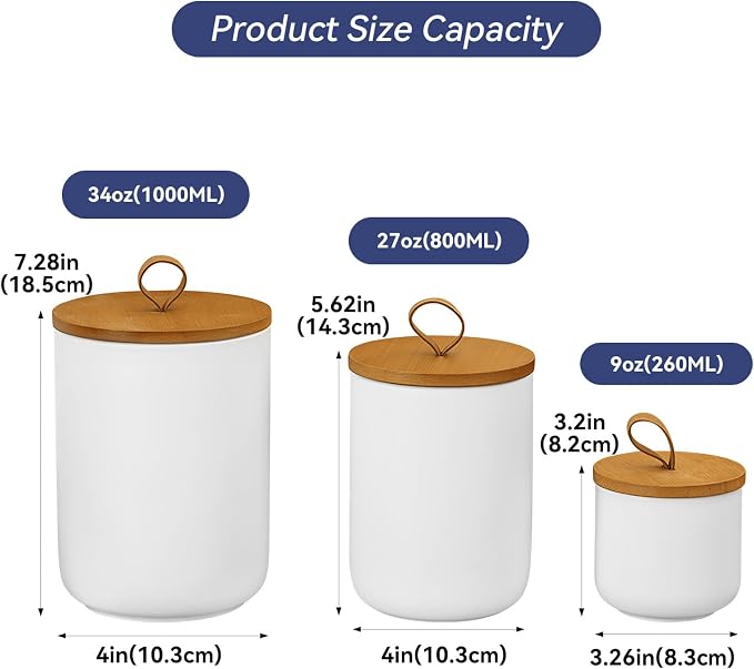Ceramic Storage Jars, Modern Airtight Canisters with Wooden Lid (White tuba)