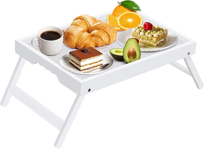 Artmeer FSC 100% Bamboo Bed Tray with Folding Legs, X-Large, White | X-large FSC 100% bamboo bed tray with folding legs, handles and extra legroom for meals, laptops and reading.