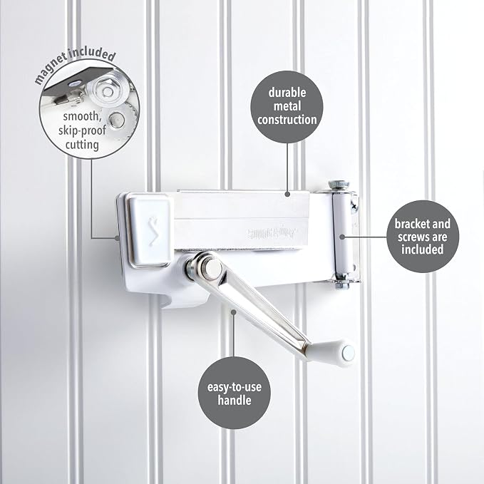 Swing-A-Way Wall Mount Can Opener with Magnet Lid Lift, White