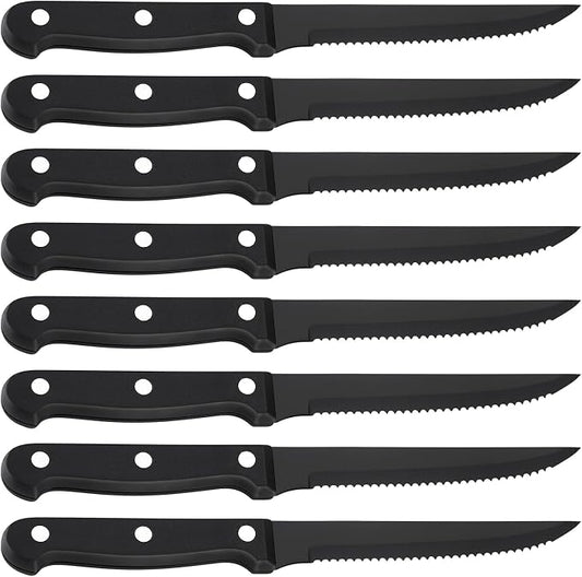 Steak Knife Sets, SANLUNS Kitchen Chef Knife Set & Serrated Knives of 8 - Professional Design Collection - Razor-Sharp High Carbon Stainless Steel Dinner Knives with Ergonomic Handles (8 Pcs - Black)