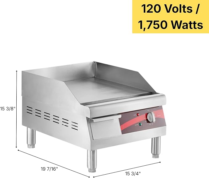 Commercial Electric Griddle 16", 1750W, 120V, for Restaurant