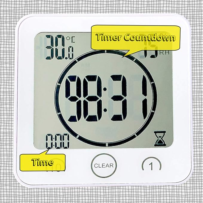 Waterproof Bathroom Wall Clock and Timer, Digital Water Resistant Hanging Timer for Shower, Large Display Kitchen Cooking Countdown Timers, Mirror Suction Clock with Temperature Humidity Meter (Green)