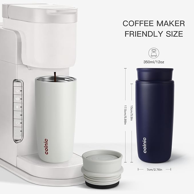 Travel Coffee Mug with 360°Lid, 12 oz Coffee Tumbler Insulated Travel Mugs for Hot and Cold, Vacuum Insulated Stainless Steel Coffee Cup Leak Proof Spill Proof-Navy Blue