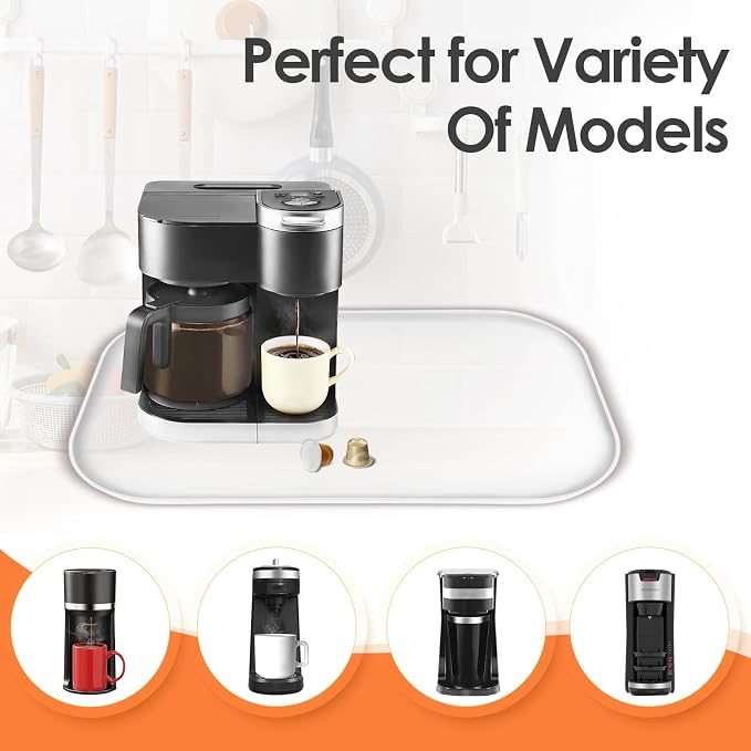 Silicone Coffee Maker Mat with Lip for Countertops, 24'' x 16'' Translucent | Multi leak-proof coffee tray for countertop, non-slip silicone mat fits most coffee makers & espresso machines, wipe-clean