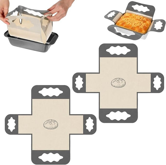 2Pcs Silicone Bread Pan Liner Reusable Baking Mat Fits 9x5" Loaf Pans | Non-Stick, Heat Resistant Loaf Pan Lifters with 4 Handles