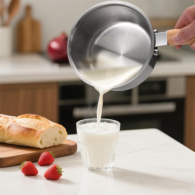 Sauce pan with Glass Lids,1.5QT Uncoated Stainless Steel SaucePan | Milk Pot with Staly-Cool Handle, 3-ply Induction Base Stock Pot for Most Cooktops, Dishwasher Safe