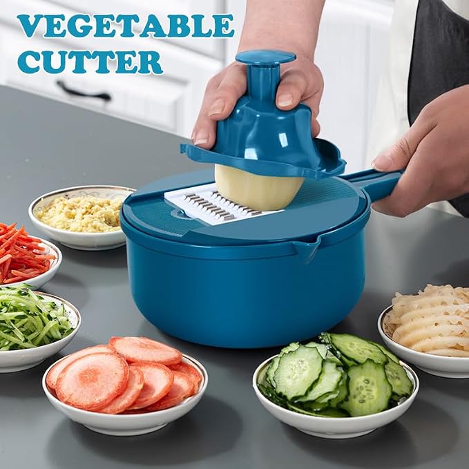 Mandoline Vegetable Slicer Set with 6 Interchangeable Blades, Grater and Peeler, Pink and Blue (Blue)