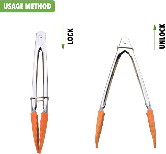 HINMAY 7-Inch Silicone Tipped Kitchen Tongs, Set of 3 (Orange)
