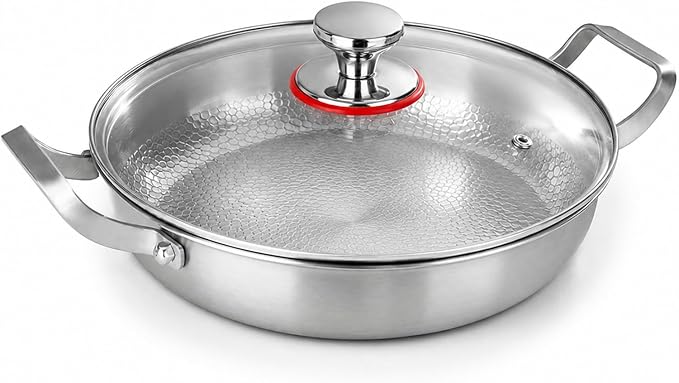 Titanium Hammered Pan, 2026 New Upgrade Double Handle Non Stick Titanium Pans for Cooking, Ultra-Durable, Scratch-Resistant, Even Heating Frying pans, Compatible With All Cooktops,With lid,12